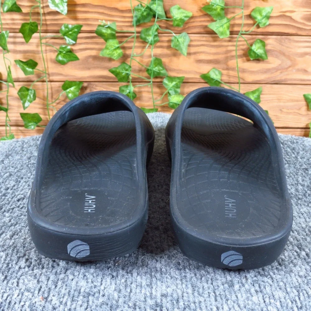 HUHV Recovery Slides Mens Sandals Size 11 Casual Post-Workout Comfort Black Foam